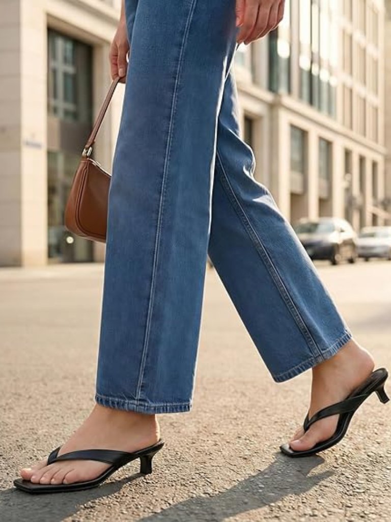Women's Kitten Heels Flip Flops Square Toe Low Heels Slip On Comfortable Summer